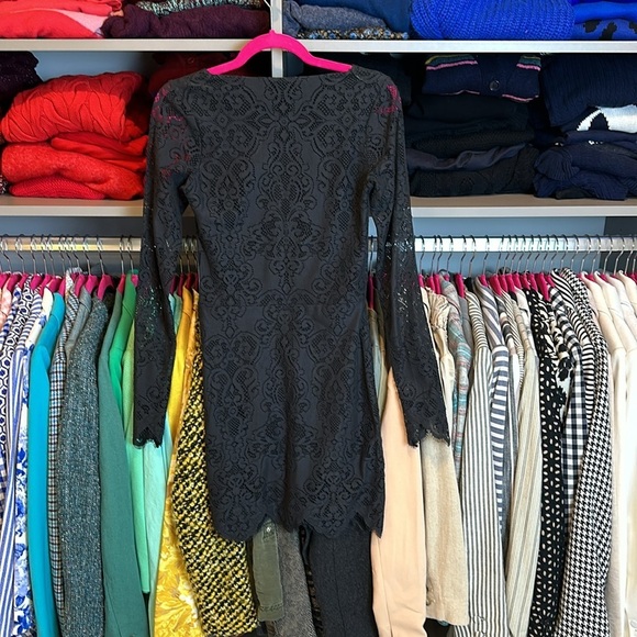For Love and Lemons black lace with nude mesh long sleeve dress size S - Picture 3 of 3